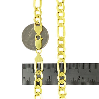 Pre-owned Nuragold Real 14k Yellow Gold 7.5mm Figaro Chain Italian Link Pendant Necklace Mens 30"