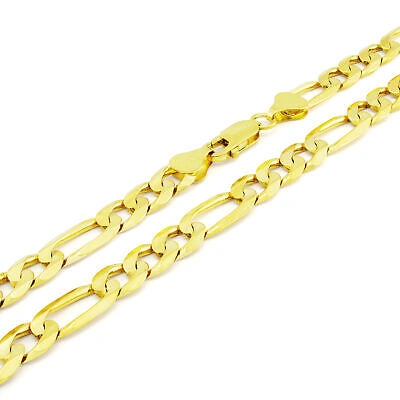 Pre-owned Nuragold Real 14k Yellow Gold 7.5mm Figaro Chain Italian Link Pendant Necklace Mens 30"