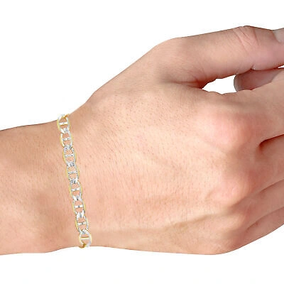 Pre-owned Nuragold 14k Yellow Gold Solid 7.5mm Pave Diamond Cut Mariner Anchor Chain Bracelet 8.5"