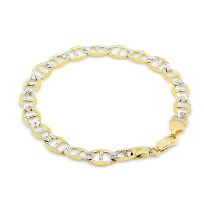 Pre-owned Nuragold 14k Yellow Gold Solid 7.5mm Pave Diamond Cut Mariner Anchor Chain Bracelet 8.5"