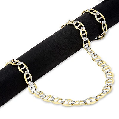 Pre-owned Nuragold 14k Yellow Gold Solid 7.5mm Pave Diamond Cut Mariner Anchor Chain Bracelet 8.5"