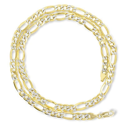 Pre-owned Nuragold 14k Yellow Gold Solid Men 8.5mm Diamond Cut White Pave Figaro Chain Necklace 24"