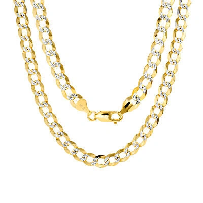 Pre-owned Nuragold 14k Yellow Gold 6mm Mens Solid Diamond Cut White Pave Cuban Chain Necklace 28"