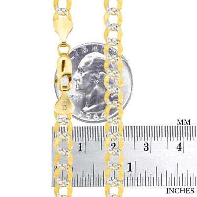 Pre-owned Nuragold 14k Yellow Gold 6mm Mens Solid Diamond Cut White Pave Cuban Chain Necklace 28"