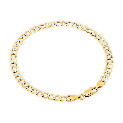 Pre-owned Nuragold 14k Yellow Gold Solid 5mm Womens Diamond Cut White Pave Cuban Chain Bracelet 7"