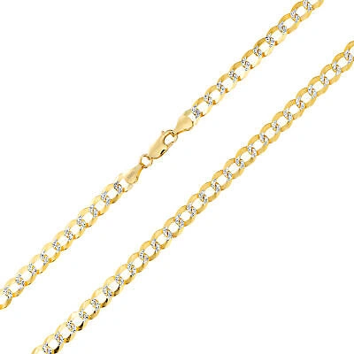 Pre-owned Nuragold 14k Yellow Gold 6mm Mens Solid Diamond Cut White Pave Cuban Chain Necklace 28"