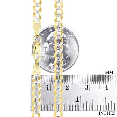 Pre-owned Nuragold 14k Yellow Gold Solid 5mm Womens Diamond Cut White Pave Cuban Chain Bracelet 7"
