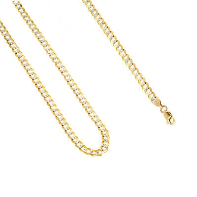 Pre-owned Nuragold 14k Yellow Gold Solid 5mm Womens Diamond Cut White Pave Cuban Chain Bracelet 7"