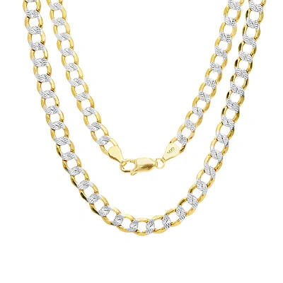 Pre-owned Nuragold 14k Yellow Gold Mens 5.5mm Diamond Cut White Pave Cuban Curb Chain Bracelet 9"