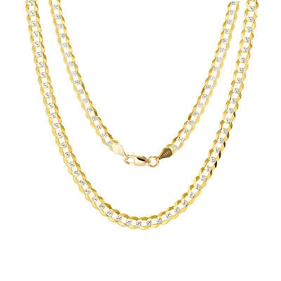 Pre-owned Nuragold 14k Yellow Gold Solid 5mm Womens Diamond Cut White Pave Cuban Chain Bracelet 7"