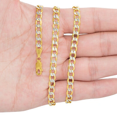 Pre-owned Nuragold 14k Yellow Gold Mens 5.5mm Diamond Cut White Pave Cuban Curb Chain Bracelet 9"