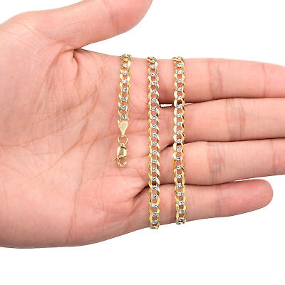 Pre-owned Nuragold 14k Yellow Gold Solid 5mm Womens Diamond Cut White Pave Cuban Chain Bracelet 7"