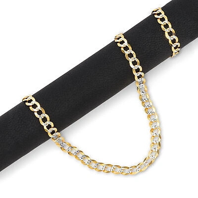 Pre-owned Nuragold 14k Yellow Gold Solid 5mm Womens Diamond Cut White Pave Cuban Chain Bracelet 7"