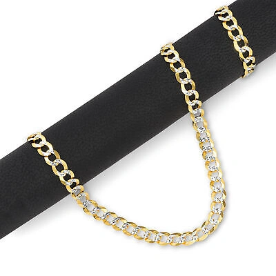 Pre-owned Nuragold 14k Yellow Gold 6mm Mens Solid Diamond Cut White Pave Cuban Chain Necklace 28"