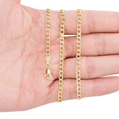Pre-owned Nuragold 14k Yellow Gold Women 3.5mm Diamond Cut White Pave Curb Cuban Chain Necklace 16"