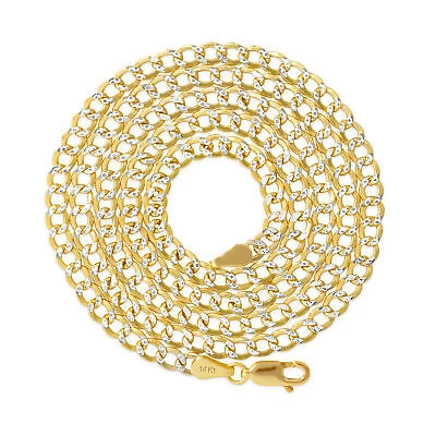 Pre-owned Nuragold 14k Yellow Gold Women 3.5mm Diamond Cut White Pave Curb Cuban Chain Necklace 16"