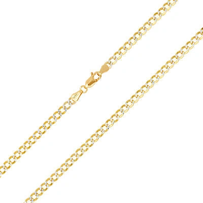 Pre-owned Nuragold 14k Yellow Gold Women 3.5mm Diamond Cut White Pave Curb Cuban Chain Necklace 16"