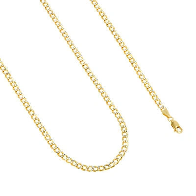 Pre-owned Nuragold 14k Yellow Gold Women 3.5mm Diamond Cut White Pave Curb Cuban Chain Necklace 16"