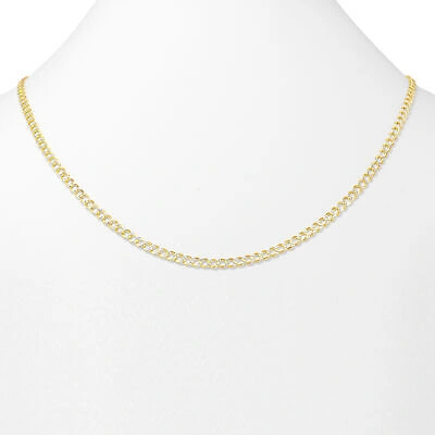 Pre-owned Nuragold 14k Yellow Gold Women 3.5mm Diamond Cut White Pave Curb Cuban Chain Necklace 16"