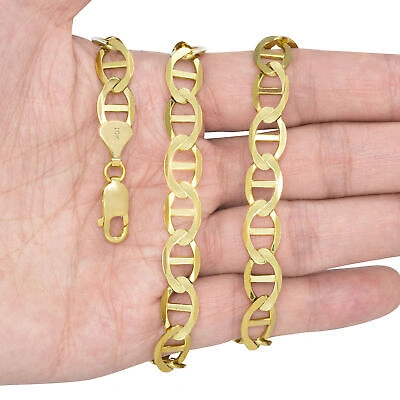 Pre-owned Nuragold 10k Yellow Gold Solid Mens 9mm Mariner Anchor Link Chain Pendant Necklace 22"