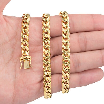 Pre-owned Nuragold 10k Yellow Gold Mens 7.5mm Miami Cuban Link Chain Italian Necklace Box Clasp 24"