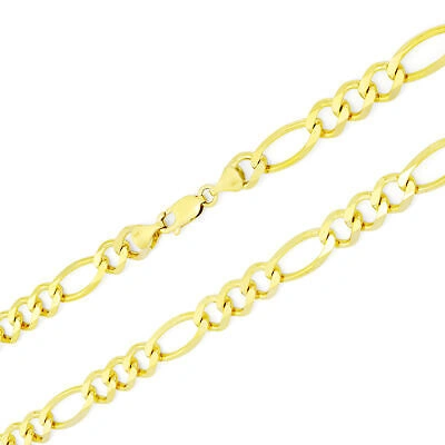 Pre-owned Nuragold 10k Yellow Gold Solid Mens 8mm Italian Figaro Link Chain Pendant Necklace 30"