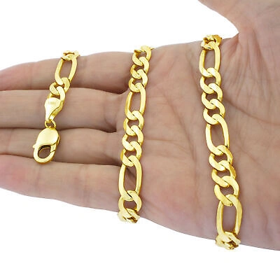 Pre-owned Nuragold 10k Yellow Gold 9mm Wide Figaro Chain Italian Link Pendant Necklace Mens 28"