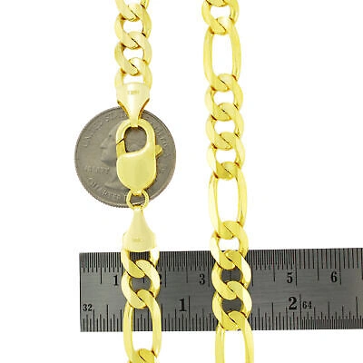 Pre-owned Nuragold 10k Yellow Gold 9mm Wide Figaro Chain Italian Link Pendant Necklace Mens 28"