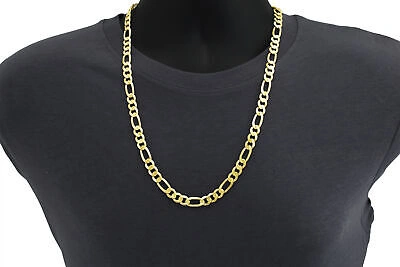 Pre-owned Nuragold 10k Yellow Gold 9mm Wide Figaro Chain Italian Link Pendant Necklace Mens 28"