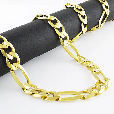 Pre-owned Nuragold 10k Yellow Gold 9mm Wide Figaro Chain Italian Link Pendant Necklace Mens 28"