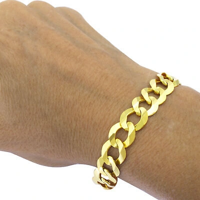 Pre-owned Nuragold 10k Yellow Gold Solid 12.5mm Wide Curb Cuban Chain Italian Link Mens Bracelet 8"
