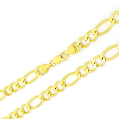 Pre-owned Nuragold 10k Yellow Gold 9mm Wide Figaro Chain Italian Link Pendant Necklace Mens 28"