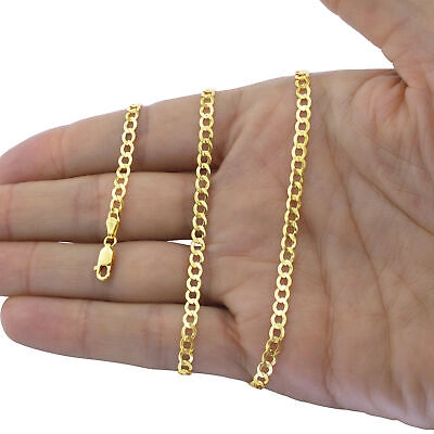 Pre-owned Nuragold 10k Yellow Gold 4mm Women Solid Curb Cuban Chain Link Italian Necklace 16"