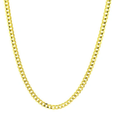Pre-owned Nuragold 10k Yellow Gold 4mm Women Solid Curb Cuban Chain Link Italian Necklace 16"