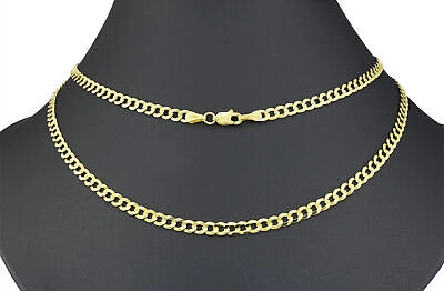Pre-owned Nuragold 10k Yellow Gold 4mm Women Solid Curb Cuban Chain Link Italian Necklace 16"