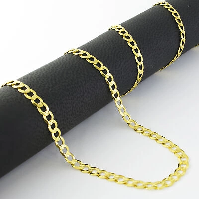 Pre-owned Nuragold 10k Yellow Gold 4mm Women Solid Curb Cuban Chain Link Italian Necklace 16"