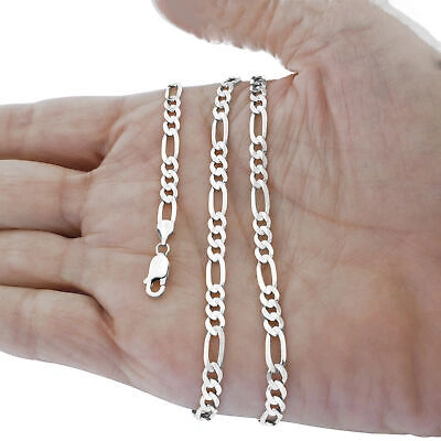 Pre-owned Nuragold 10k White Gold Solid Mens 5.5mm Italian Figaro Link Chain Pendant Necklace 26"