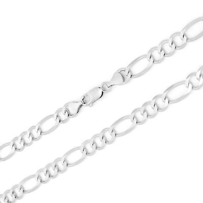 Pre-owned Nuragold 10k White Gold Solid Mens 6.5mm Italian Figaro Link Chain Pendant Necklace 24"