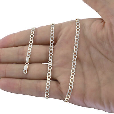 Pre-owned Nuragold 10k White Gold 4mm Women Solid Curb Cuban Chain Link Italian Necklace 16"