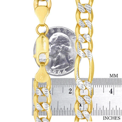 Pre-owned Nuragold 10k Yellow Gold Solid Men 8.5mm Diamond Cut White Pave Figaro Chain Necklace 22"