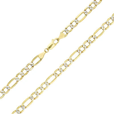 Pre-owned Nuragold 10k Yellow Gold Mens Solid 6mm Diamond Cut White Pave Figaro Chain Necklace 28"