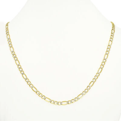 Pre-owned Nuragold 10k Yellow Gold Mens Solid 6mm Diamond Cut White Pave Figaro Chain Necklace 28"