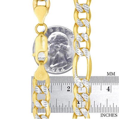 Pre-owned Nuragold 10k Yellow Gold Mens 8mm Diamond Cut White Pave Figaro Link Chain Necklace 24"