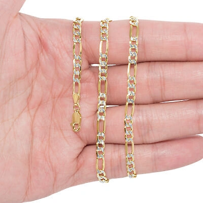 Pre-owned Nuragold 10k Yellow Gold 4.5mm Womens Diamond Cut Pave Figaro Link Chain Necklace 16"