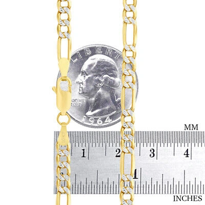 Pre-owned Nuragold 10k Yellow Gold 4.5mm Womens Diamond Cut Pave Figaro Link Chain Necklace 16"