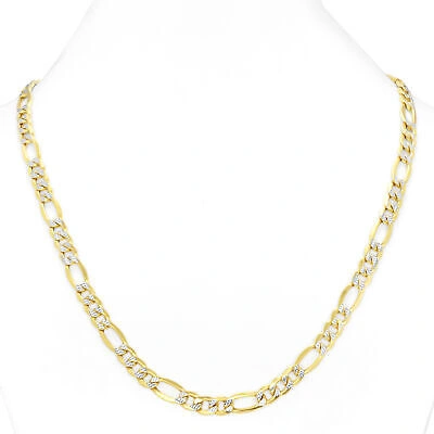 Pre-owned Nuragold 10k Yellow Gold Mens 8mm Diamond Cut White Pave Figaro Link Chain Necklace 24"