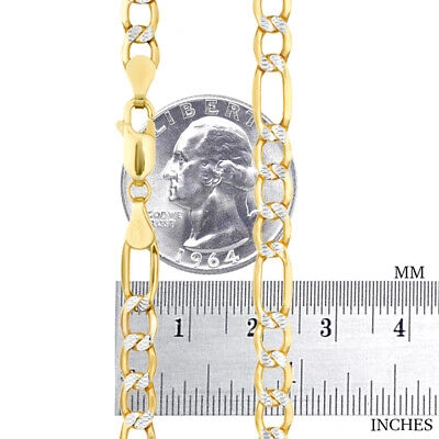 Pre-owned Nuragold 10k Yellow Gold 5.5mm Diamond Cut Mens Pave Italian Figaro Chain Bracelet 8.5"