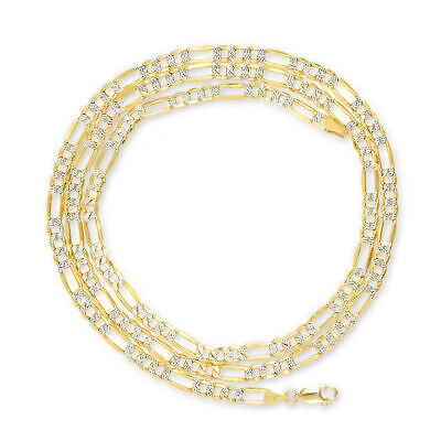 Pre-owned Nuragold 10k Yellow Gold 4.5mm Womens Diamond Cut Pave Figaro Link Chain Necklace 16"