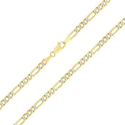 Pre-owned Nuragold 10k Yellow Gold 4.5mm Womens Diamond Cut Pave Figaro Link Chain Necklace 16"