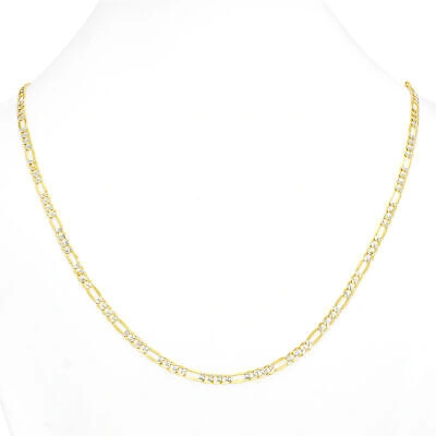 Pre-owned Nuragold 10k Yellow Gold 4.5mm Womens Diamond Cut Pave Figaro Link Chain Necklace 16"